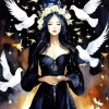 Lady And White Doves Diamond Painting