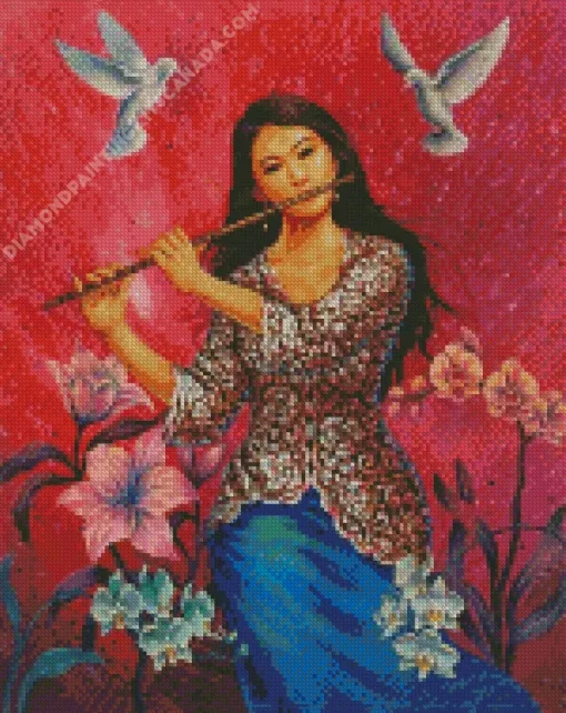 Lady Playing Flute Diamond Painting