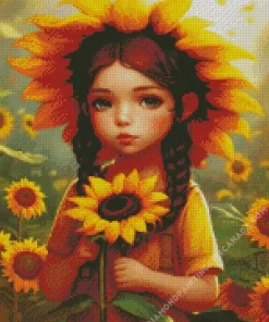 Little Sunflowers Girl Diamond Painting