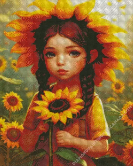 Little Sunflowers Girl Diamond Painting