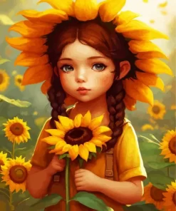 Little Sunflowers Girl Diamond Painting