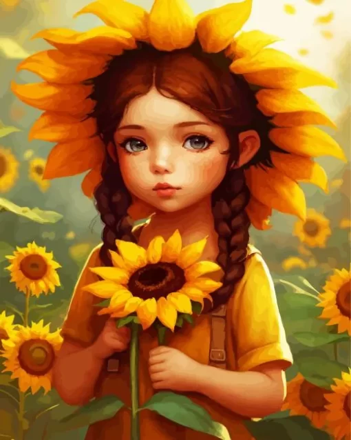 Little Sunflowers Girl Diamond Painting