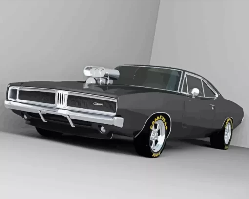 Matte Black 69 Charger Diamond Painting