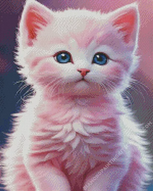 Pink Fluffy Cat Art Diamond Painting