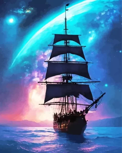 Pirate Ship Silhouette Diamond Painting