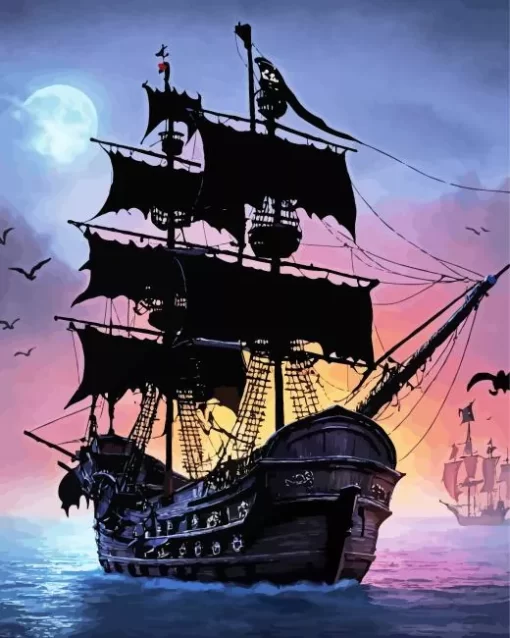 Pirate Ship Silhouette Art Diamond Painting