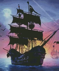 Pirate Ship Silhouette Art Diamond Painting