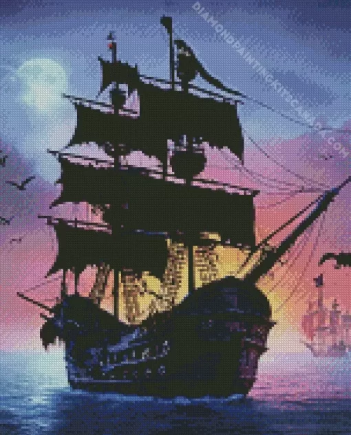 Pirate Ship Silhouette Art Diamond Painting