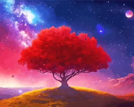 Red Galaxy Landscape Diamond Painting