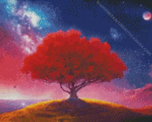 Red Galaxy Landscape Diamond Painting