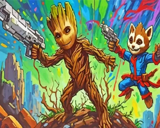 Rocket And Groot Fortnite Diamond Painting