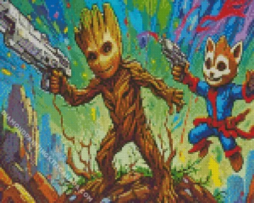 Rocket And Groot Fortnite Diamond Painting