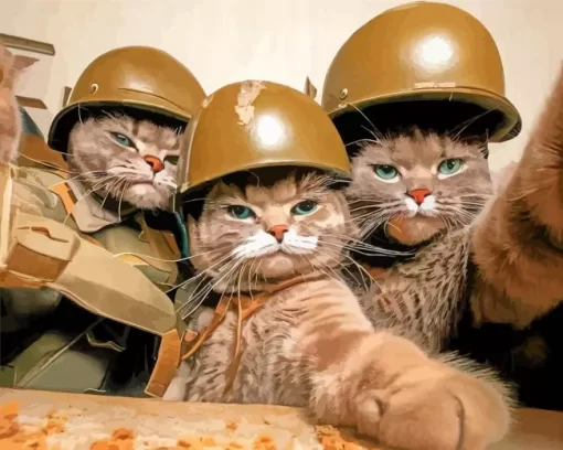 Soldier Cats Selfie Diamond Painting