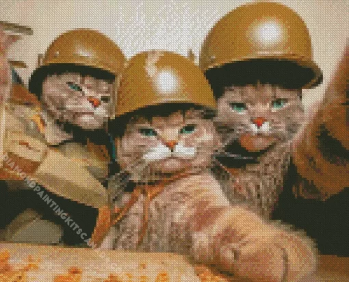 Soldier Cats Selfie Diamond Painting