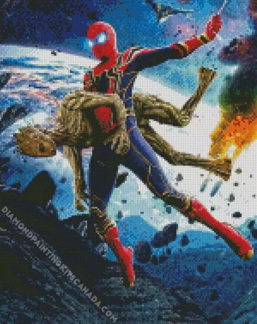 Spider Man Saving Groot Diamond Painting