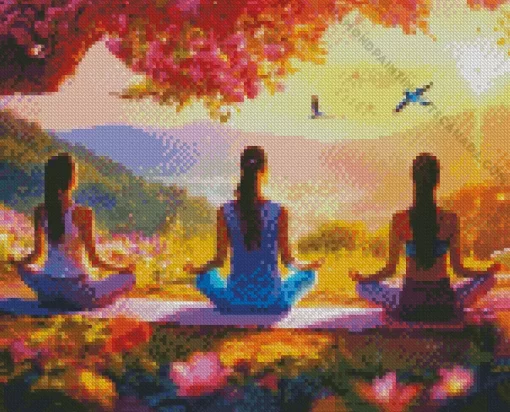 Three Girls Doing Yoga Diamond Painting