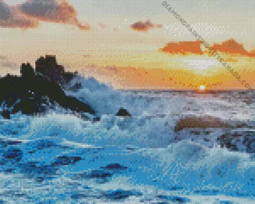 Waves Crashing On Rocks Diamond Painting