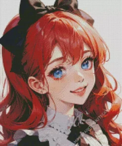 Anime Girl With Blue Eyes And Red Hair Diamond Painting