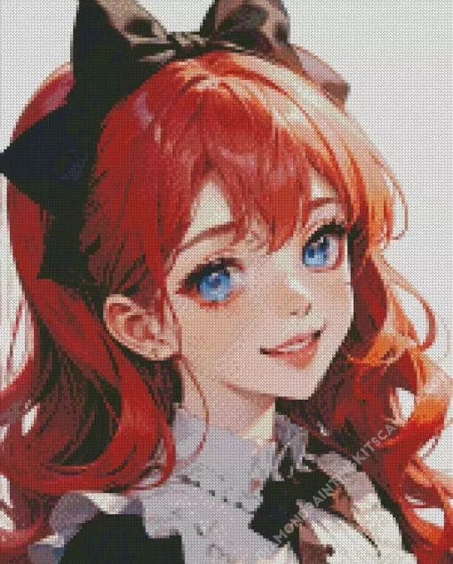 Anime Girl With Blue Eyes And Red Hair Diamond Painting