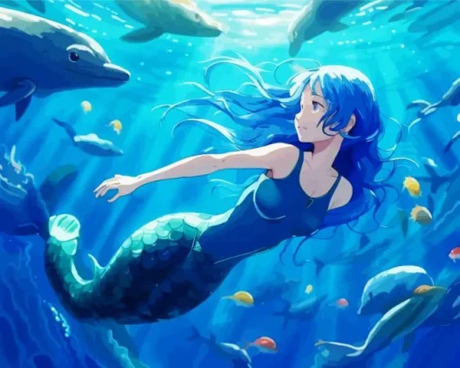 Anime Blue Mermaid Diamond Painting