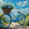 Blue Bike With Flowers Basket Diamond Painting