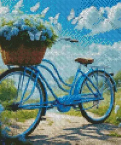 Blue Bike With Flowers Basket Diamond Painting