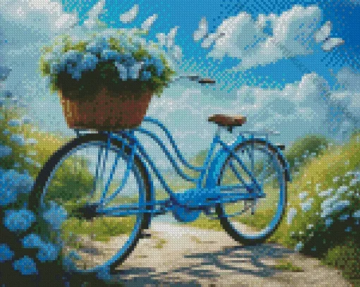 Blue Bike With Flowers Basket Diamond Painting