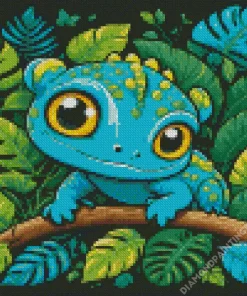 Cartoon Blue And Green Chameleon Diamond Painting