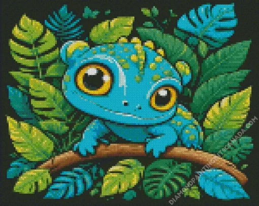 Cartoon Blue And Green Chameleon Diamond Painting