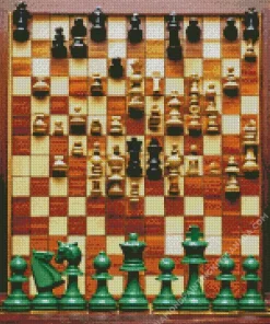 Chess Board In Play With Green Pieces Diamond Painting