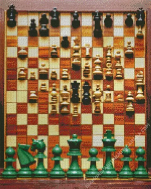 Chess Board In Play With Green Pieces Diamond Painting