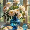 Flowers In Blue Glass Vase Diamond Painting