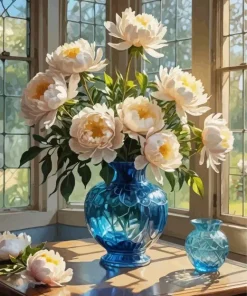 Flowers In Blue Glass Vase Diamond Painting