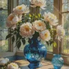 Flowers In Blue Glass Vase Diamond Painting