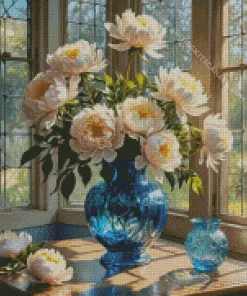 Flowers In Blue Glass Vase Diamond Painting