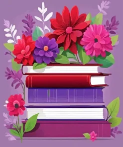 Illustration Books With Flowers Diamond Painting