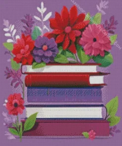 Illustration Books With Flowers Diamond Painting