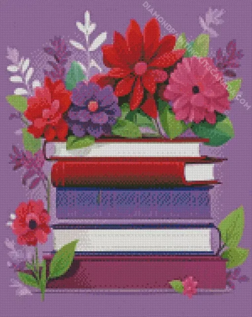 Illustration Books With Flowers Diamond Painting