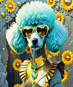 Stylish Blue Poodle Dog Diamond Painting