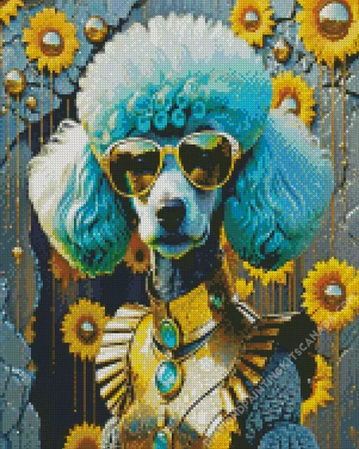 Stylish Blue Poodle Dog Diamond Painting