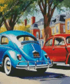 VW Blue And Red Cars Diamond Painting