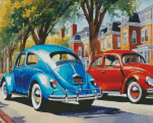 VW Blue And Red Cars Diamond Painting