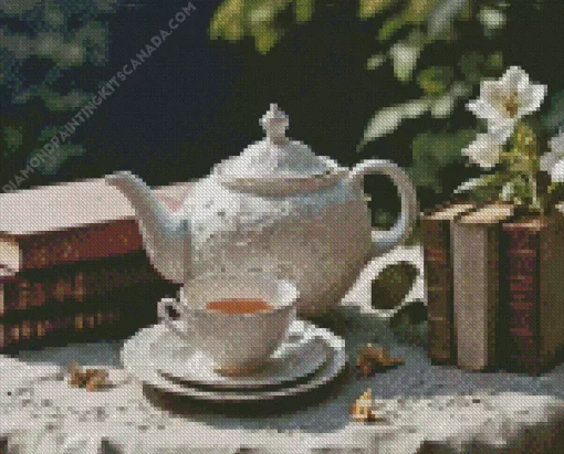 Vintage Teapot And Books Diamond Painting