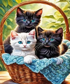 White Cat And Blue Eyed Black Cats Diamond Painting