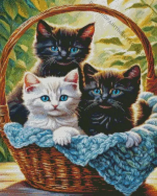 White Cat And Blue Eyed Black Cats Diamond Painting