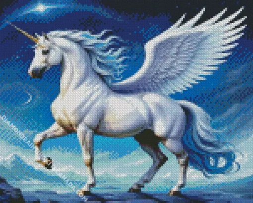 Winged Blue And White Unicorn Diamond Painting