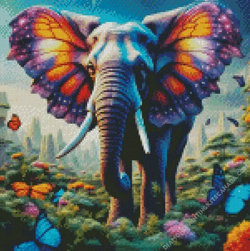 Aesthetic Elephant With Butterflies Art Diamond Painting