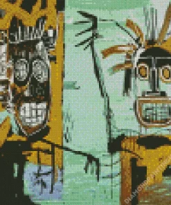 Basquiat Two Heads On Gold Diamond Painting