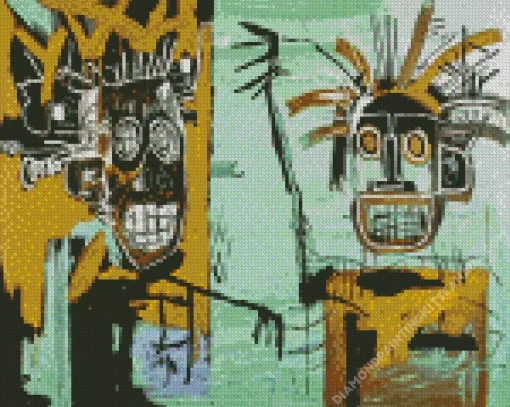 Basquiat Two Heads On Gold Diamond Painting