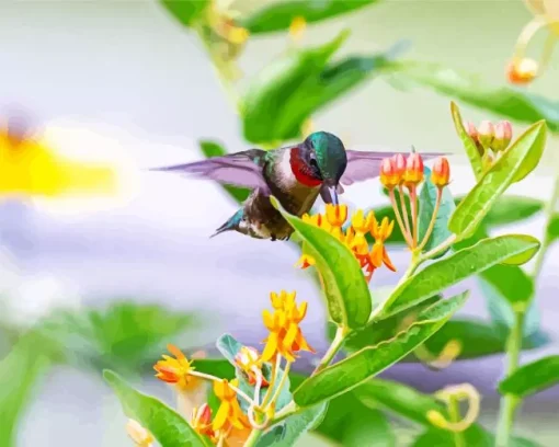 Bird On Flowers Diamond Painting